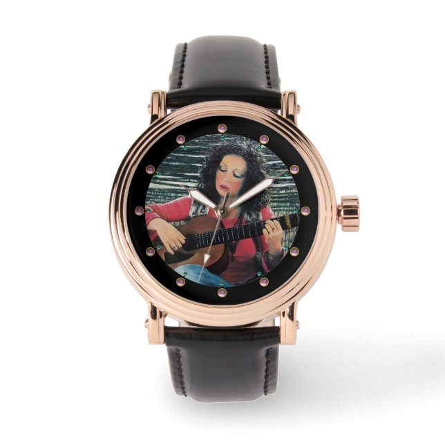 Woman Playing Music With Acoustic Guitar Watch (Front)