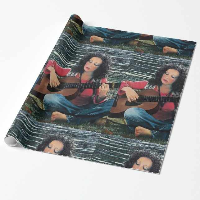 Woman Playing Music With Acoustic Guitar Wrapping Paper (Unrolled)
