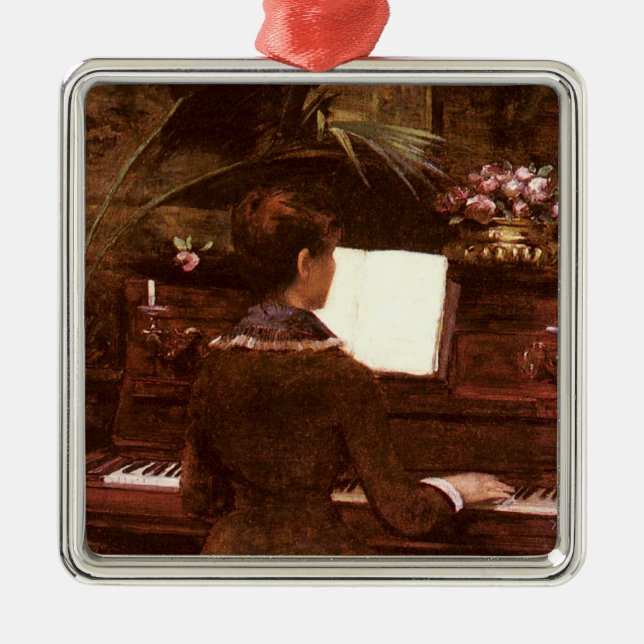 Woman Playing Piano   Metal Tree Decoration (Front)