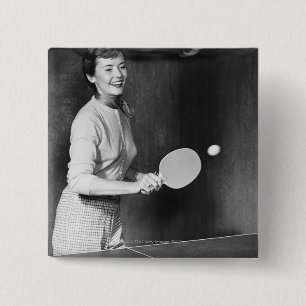 Woman Playing Table Tennis 15 Cm Square Badge