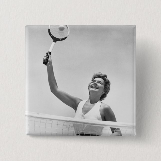 Woman Playing Tennis 2 15 Cm Square Badge (Front)