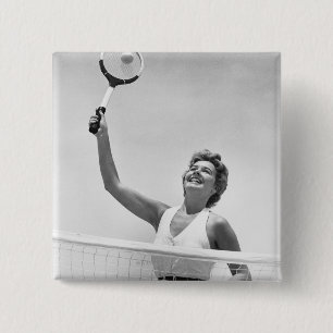 Woman Playing Tennis 2 15 Cm Square Badge