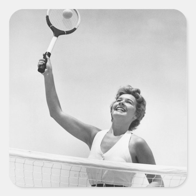 Woman Playing Tennis 2 Square Sticker (Front)