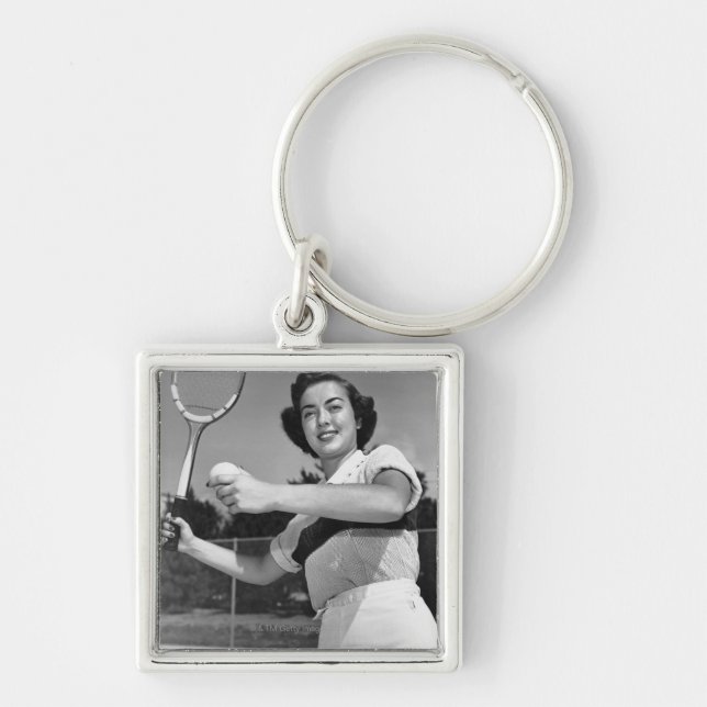 Woman Playing Tennis 3 Key Ring (Front)
