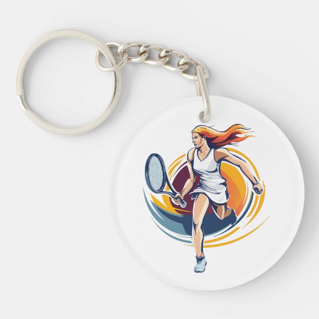 woman playing tennis key ring (Front)