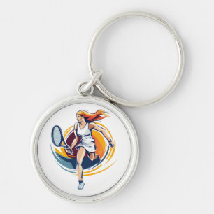 woman playing tennis key ring