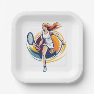 woman playing tennis paper plate