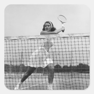 Woman Playing Tennis Square Sticker