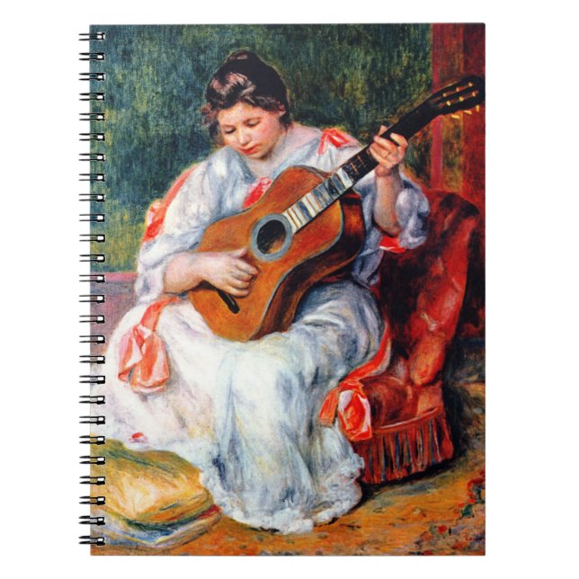 Woman Playing The Guitar by Pierre Renoir Notebook (Front)