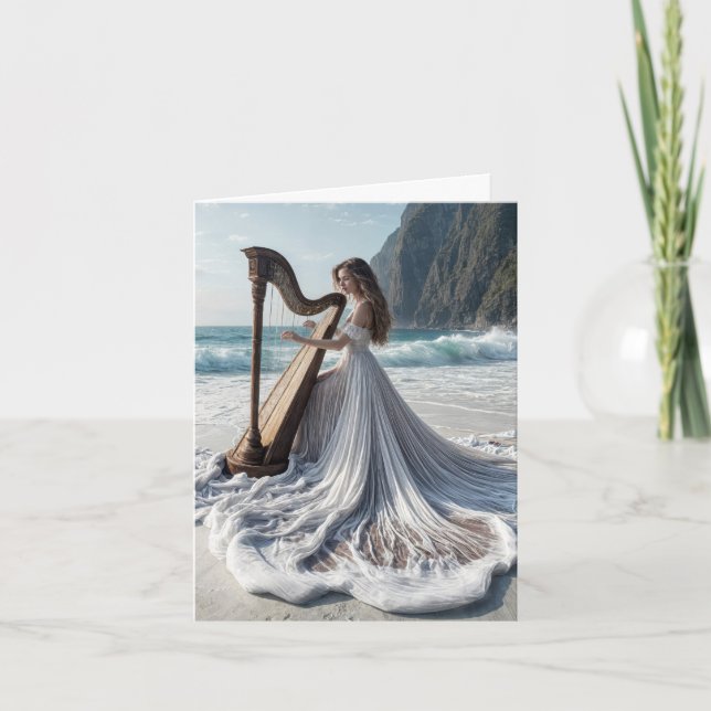 Woman Playing the Harp Note Card (Front)