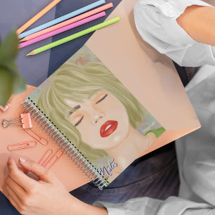 Woman portrait drawing editable notebook