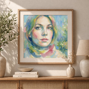 Woman Portrait In Soft Watercolor Style Poster