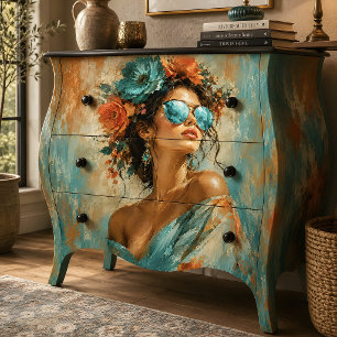 Woman Portrait Turquoise Floral Glamour Tissue Paper