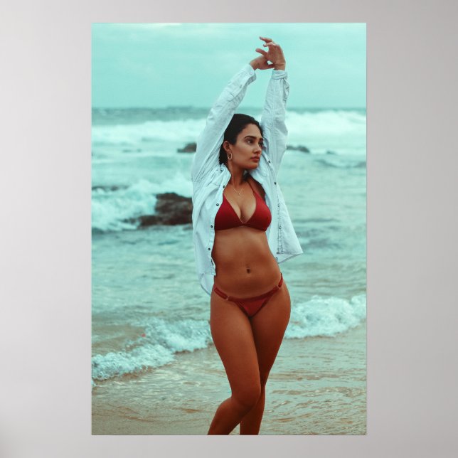 Woman Posing On A Beach In Red Bikini Poster (Front)