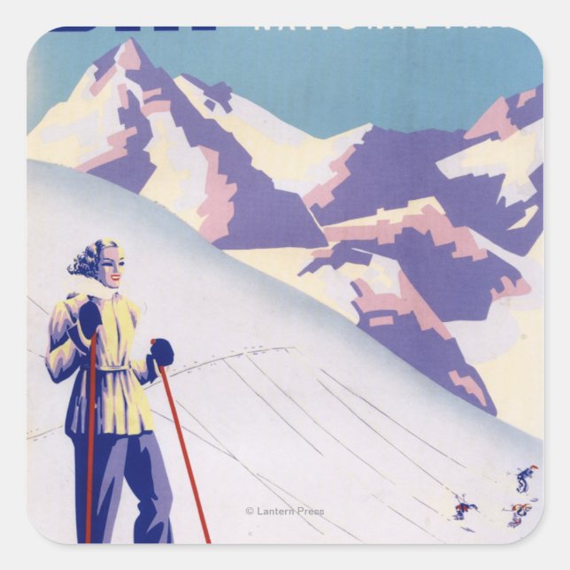 Woman Posing Open Slopes Poster Square Sticker (Front)