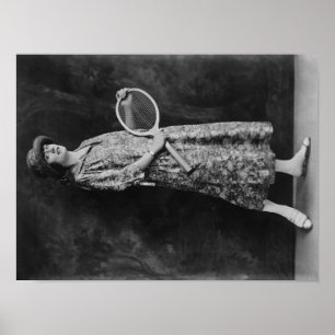 Woman Posing with Tennis Racket Photograph Poster