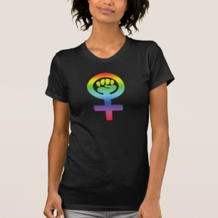 Woman Power Feminist Lesbian Rainbow Fist T-Shirt