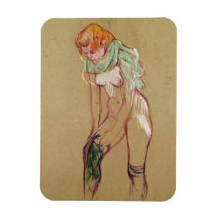 Woman Pulling Up her Stocking, 1894 (oil on card) Magnet
