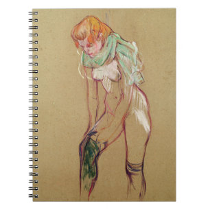 Woman Pulling Up her Stocking, 1894 (oil on card) Spiral Notebook