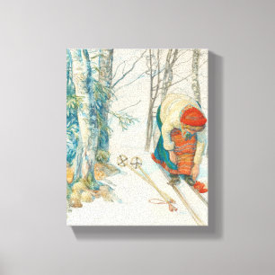 Woman Putting on Skis - Skidloperskan Canvas Print