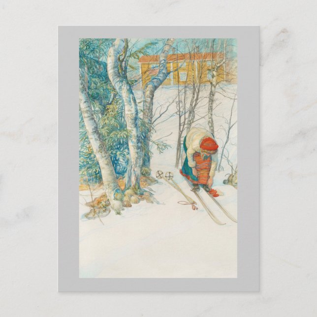 Woman Putting on Skis - Skidloperskan Postcard (Front)