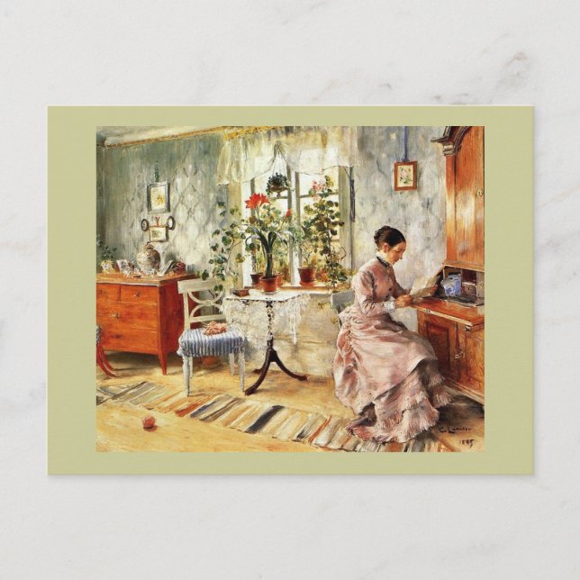 Woman Reading a Letter Postcard (Front)