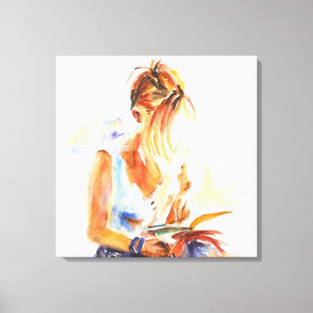 Woman reading book canvas print (Front)