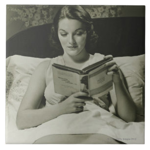 Woman Reading Book Tile