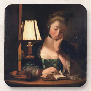 Woman Reading by a Paper-bell Shade, 1766 (oil on Coaster