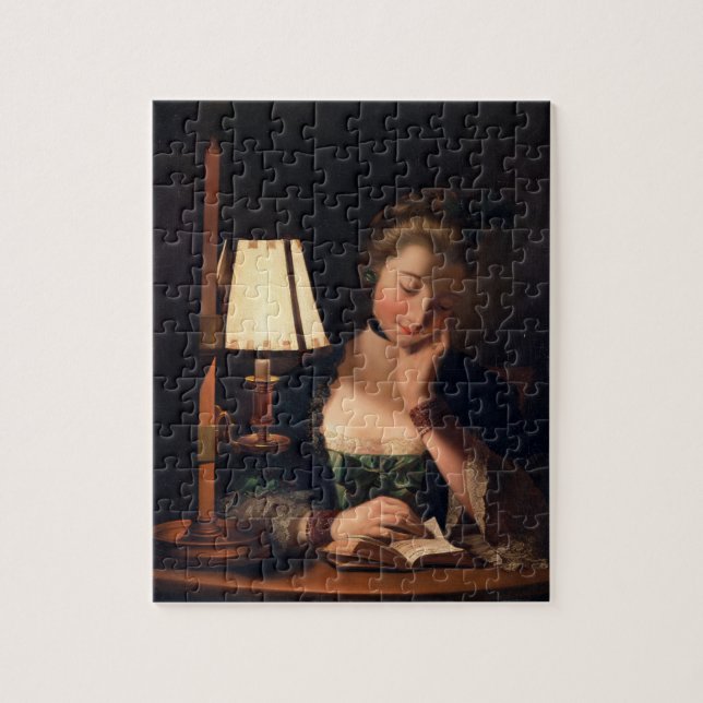 Woman Reading by a Paper-bell Shade, 1766 (oil on Jigsaw Puzzle (Vertical)