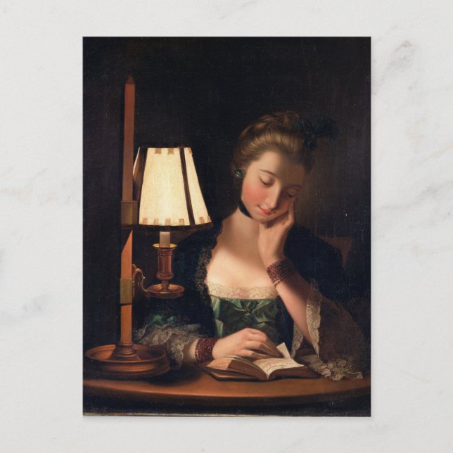 Woman Reading by a Paper-bell Shade, 1766 (oil on Postcard (Front)