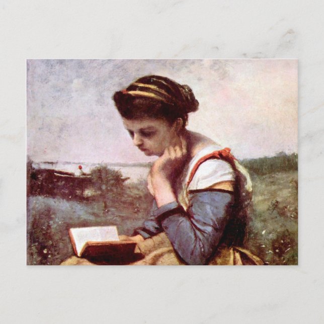 Woman reading by Jean-Baptiste Camille Corot Postcard (Front)