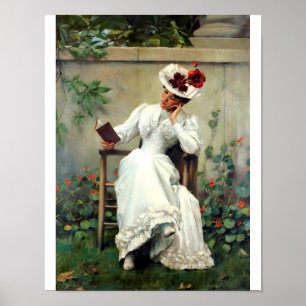 Woman Reading In A Garden Poster