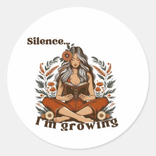 Woman reading in silence – Bohemian floral design Classic Round Sticker