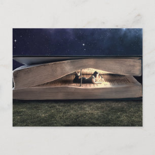Woman Reading Inside Book at Night Postcard
