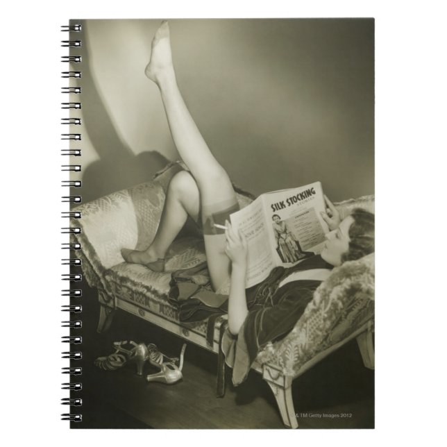 Woman Reading Magazine Notebook (Front)