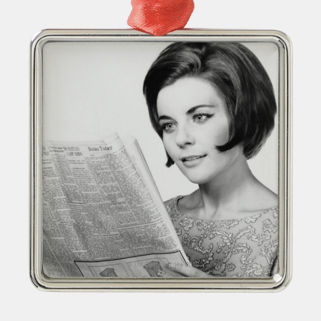 Woman Reading Newpaper Metal Tree Decoration (Front)