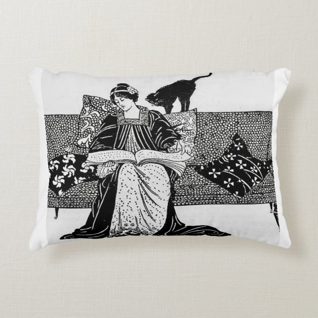 Woman reading with cat decorative cushion (Front)