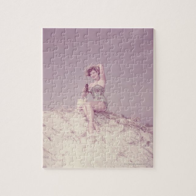 Woman Relaxing on Beach Jigsaw Puzzle (Vertical)