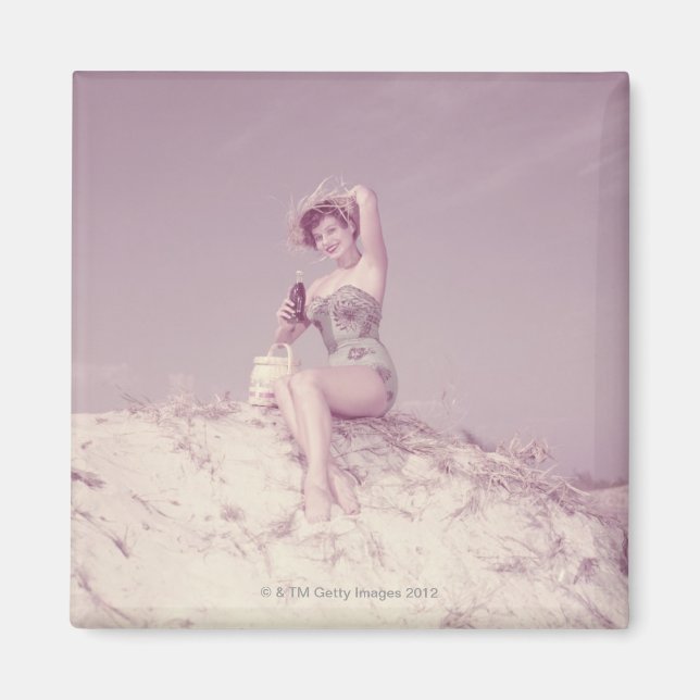 Woman Relaxing on Beach Magnet (Front)