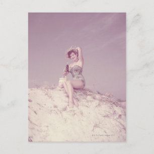 Woman Relaxing on Beach Postcard