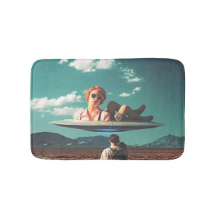 Woman Relaxing on UFO in Desert Bath Mat