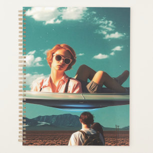 Woman Relaxing on UFO in Desert Planner