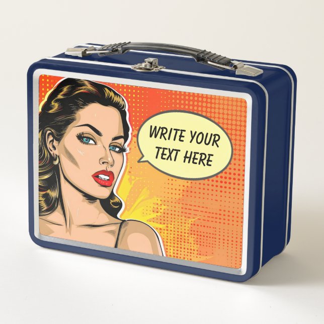 Woman Retro Style Customisable Metal Lunch Box (Front)