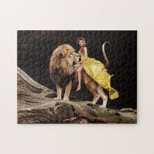 WOMAN RIDING A LION FANTASY JIGSAW PUZZLE (Horizontal)