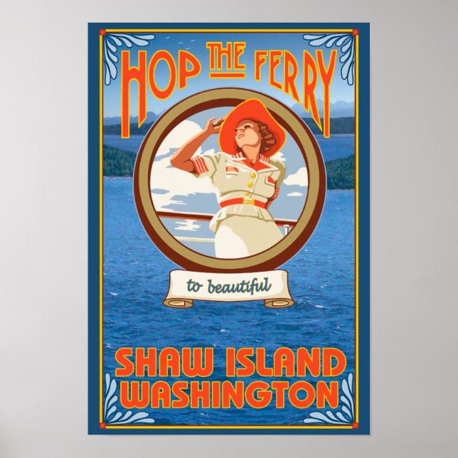 Woman Riding Ferry - Shaw Island, Washington Poster (Front)