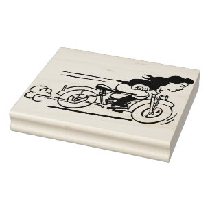 Woman Riding Motorcycle Biker Chick art Rubber Stamp
