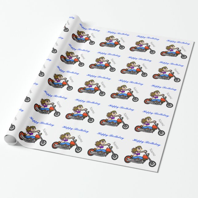 Woman Riding Motorcycle Wrapping Paper (Unrolled)
