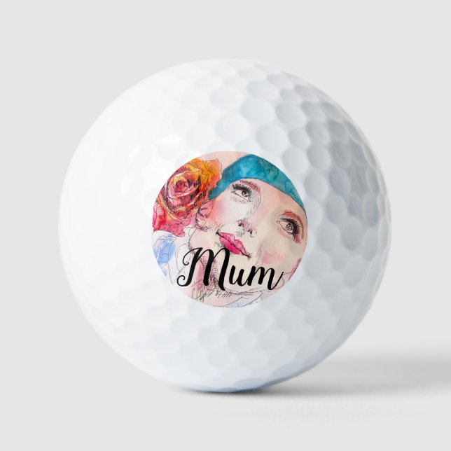 Woman Rose Watercolor Flower Mom Golf  Golf Balls (Front)