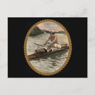 Woman Rowing Scull on Beautiful Lake Postcard
